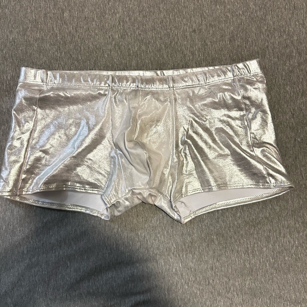 NWOT Go Go Amy Silver Chrome Mens Trunks Size L